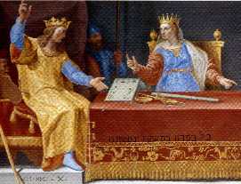 King Solomon interrogated by the Queen of Sheba