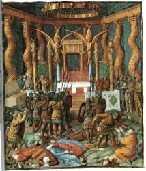 Lám. 36a: las tropas de Nabuconodosor profanando el Sancta Sanctorum